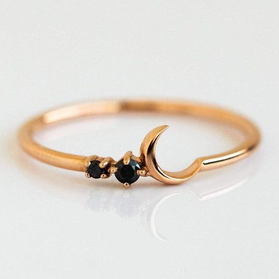 Gold Black Diamond Fly Me to the Moon Ring